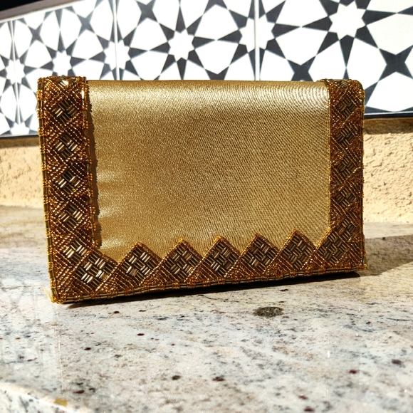 Vintage Gold Beaded Clutch Purse - Picture 1 of 5